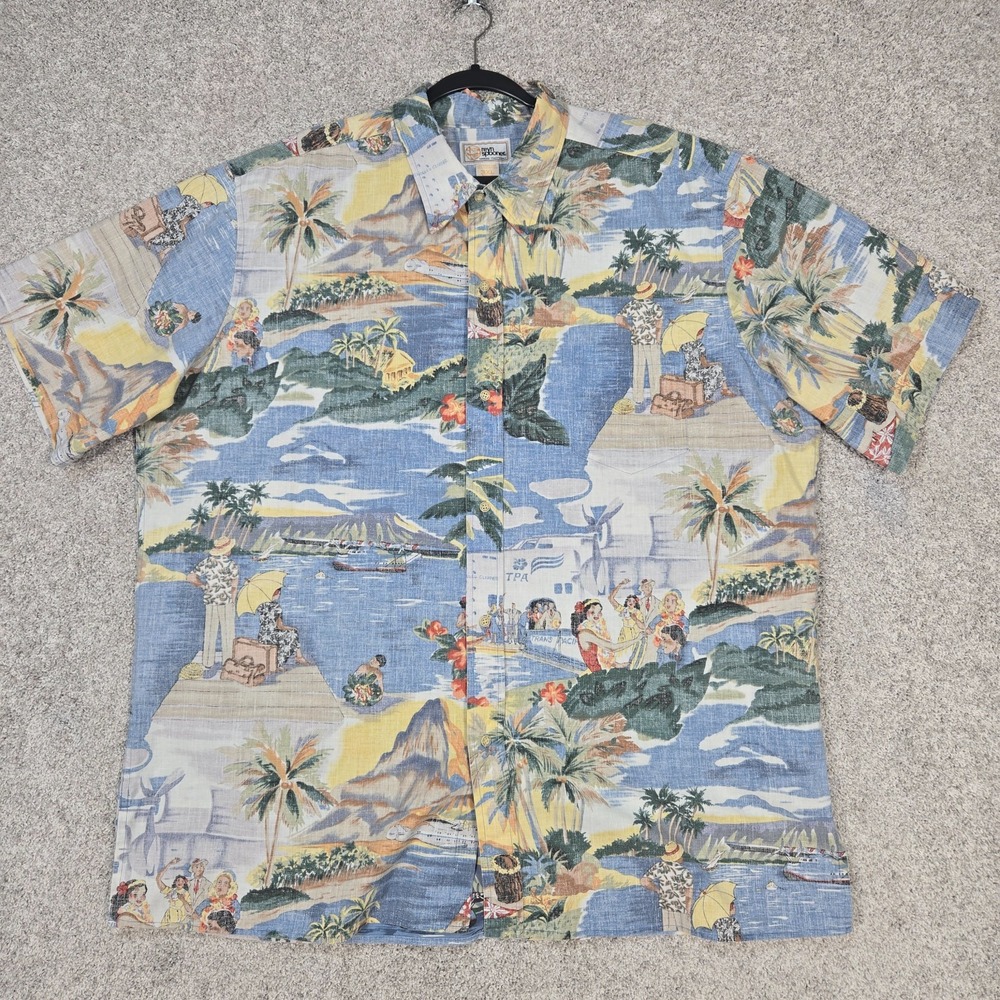 REYN SPOONER Hawaiian Aloha Shirt Men 3XL Reverse Print Tourist Honolulu Clipper